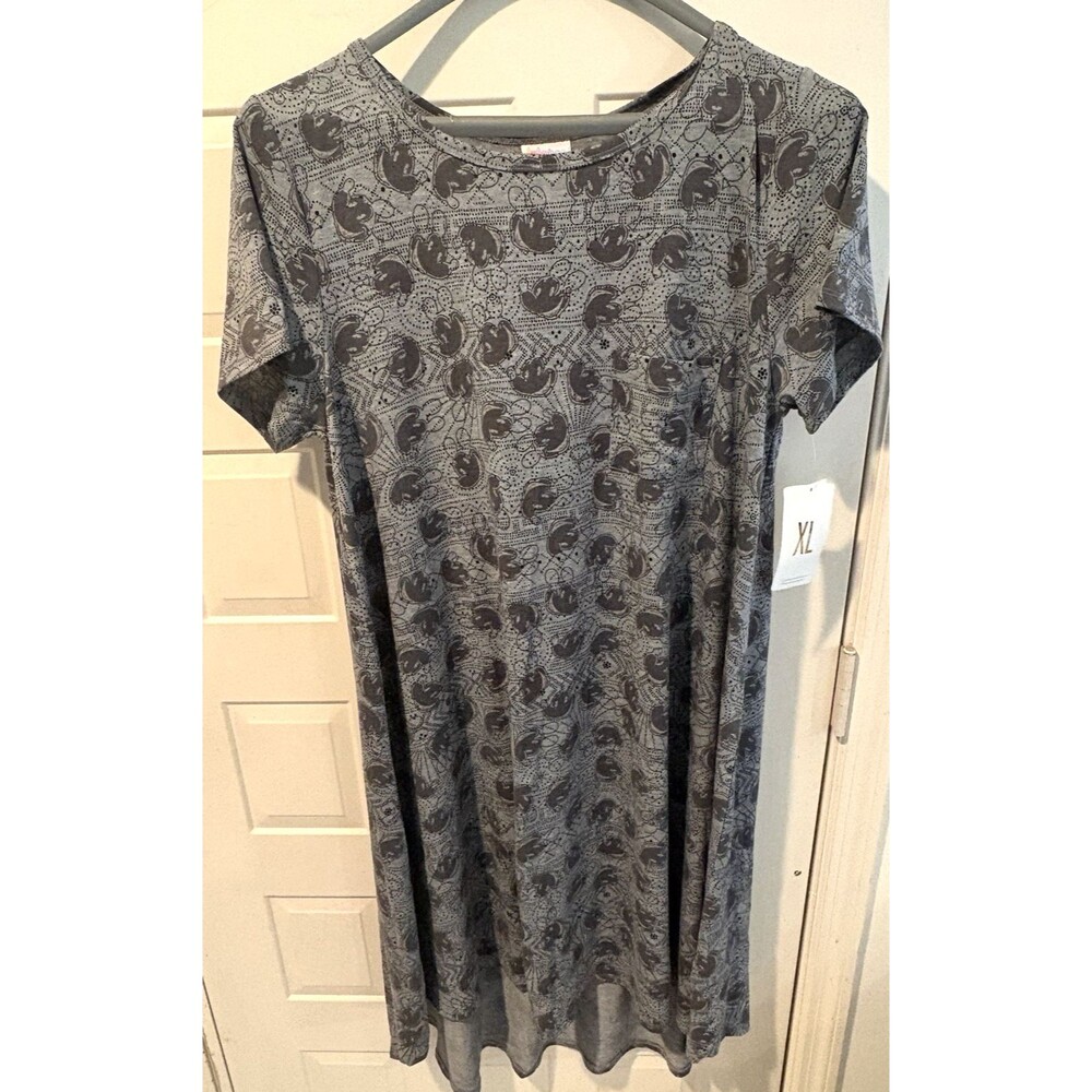LulaRoe Carly Disney Mickey Mouse Cartoon Heads Gray Dress Size XL New with Tags